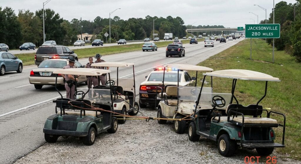 Image for: Florida Couple Steals Golf Cart Fleet from Augusta Country Club, Attempts to 'Caravan' Back to Jacksonville