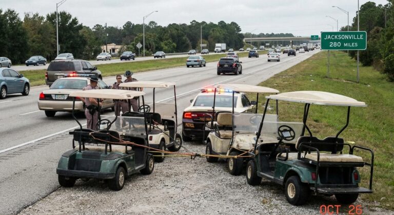 Image for: Florida Couple Steals Golf Cart Fleet from Augusta Country Club, Attempts to 'Caravan' Back to Jacksonville