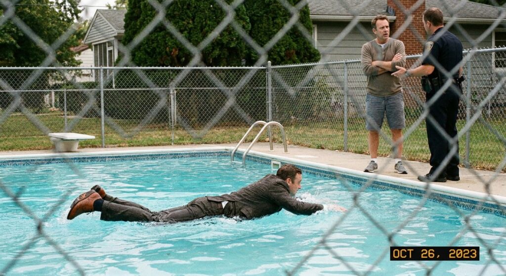 Image for: Man Found Swimming in Stranger's Backyard Pool Wearing a Full Three-Piece Business Suit